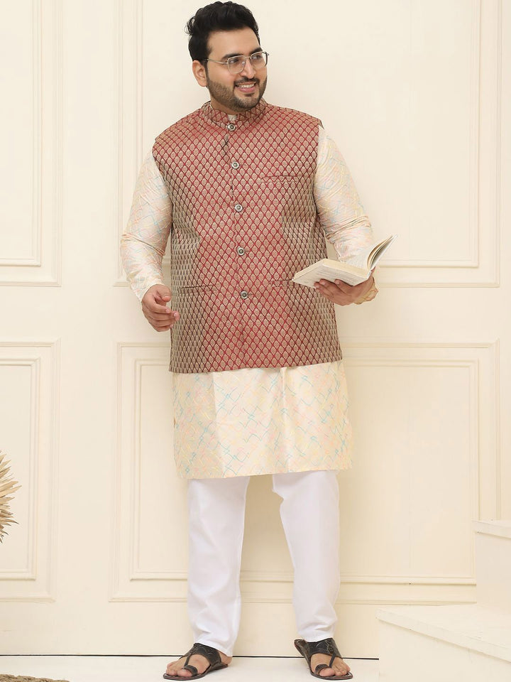 SOJANYA PLUS Men Printed Nehru Plus Size Jacket