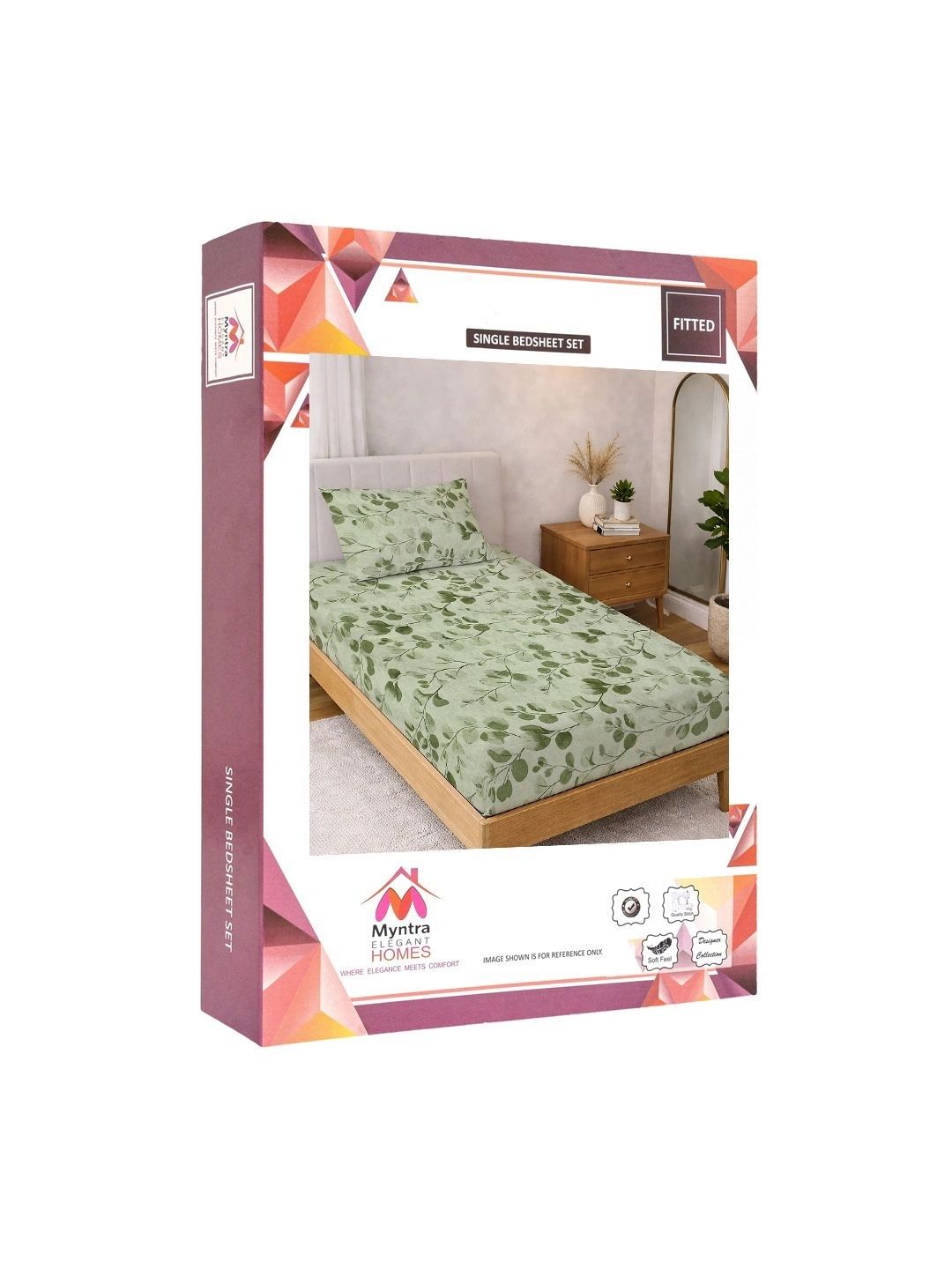 Myntra Elegant Homes Green Floral 300 TC Cadar Katil Bujang dengan 1 Sarung Bantal