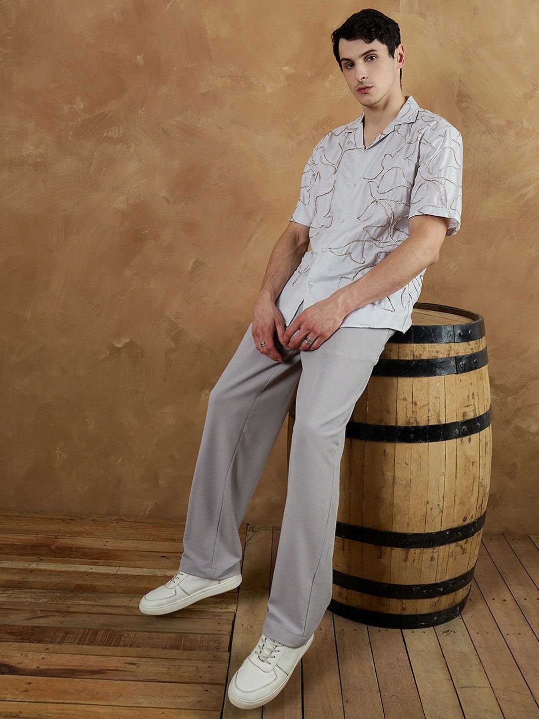 DENNISON Men Korean Loose Fit Four Way Lycra Trouser