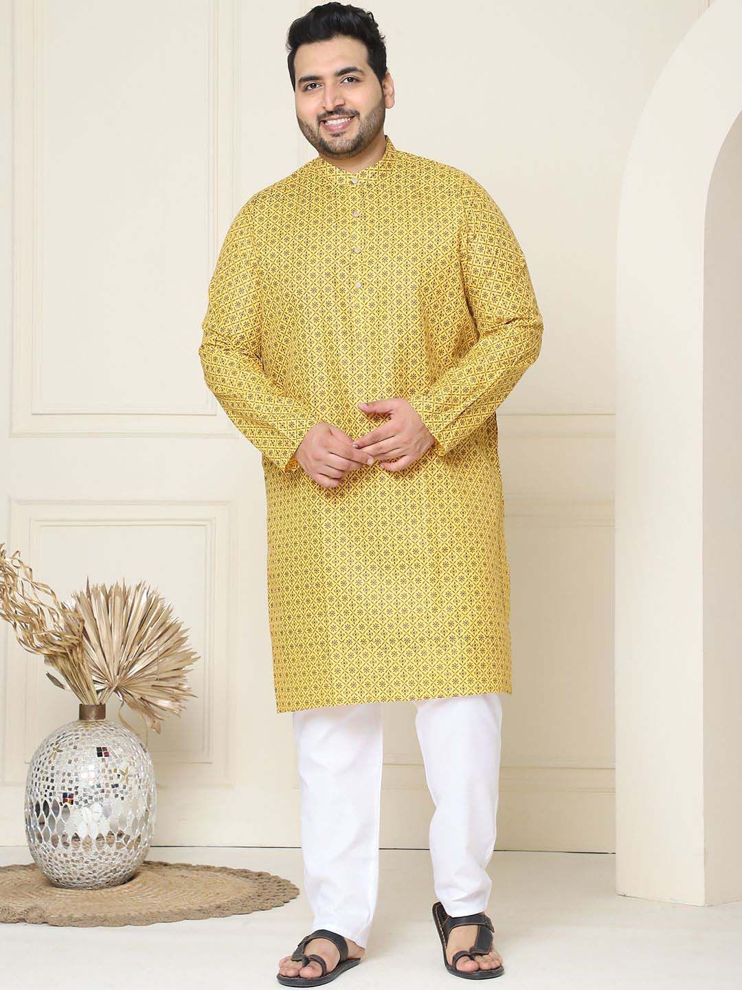 SOJANYA PLUS Floral Embroidered Thread Work Cotton Linen Straight Kurta with Pyjamas