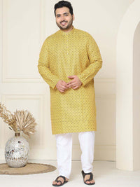 SOJANYA PLUS Floral Embroidered Thread Work Cotton Linen Straight Kurta with Pyjamas