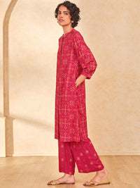 Global Desi Bandhani Printed Mandarin Collar Straight Kurta with Palazzo