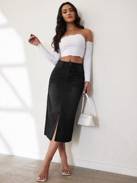 DressBerry Women Denim A-Line Midi Skirt