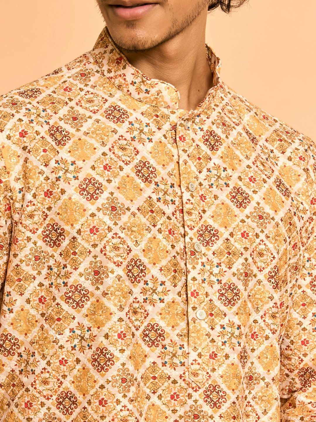 Diwas by Manyavar Men Ethnic Motifs Printed Mandarin Collar Kurta