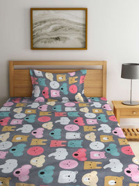 Myntra Elegant Homes Watak Kartun Kelabu & Merah Jambu 300 TC Cadar Bujang dengan 1 Sarung Bantal