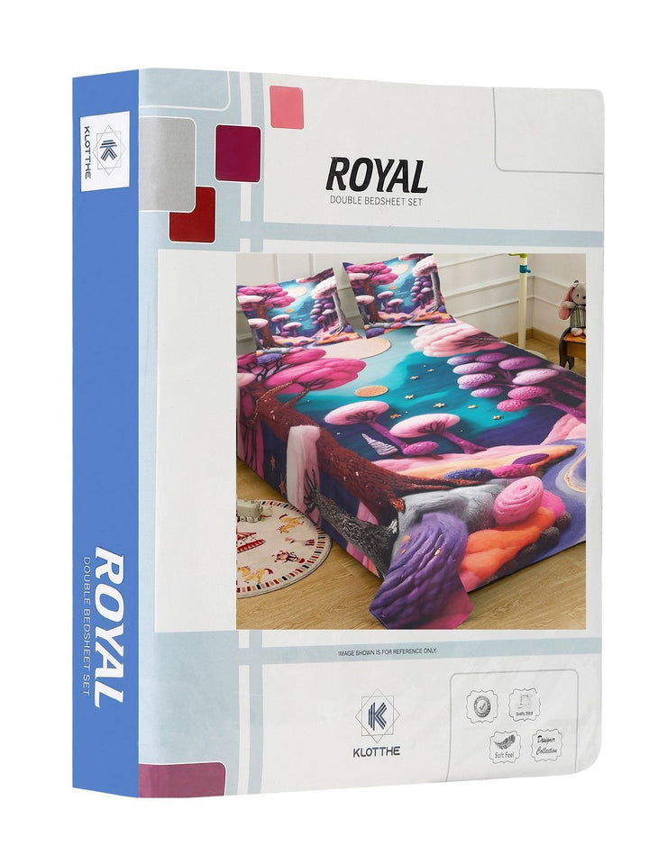 KLOTTHE Purple Floral Printed 400 TC King Superfine Bedsheets