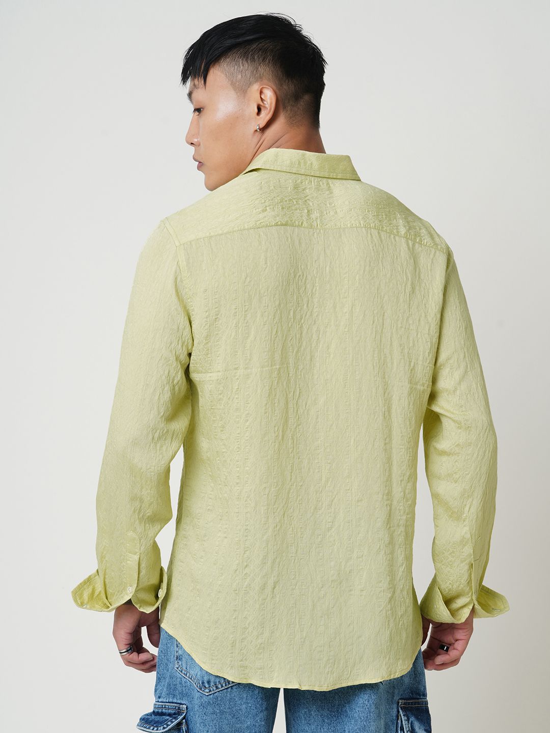 VASTRADO Men Classic Cutaway Collar Textured Casual Shirt