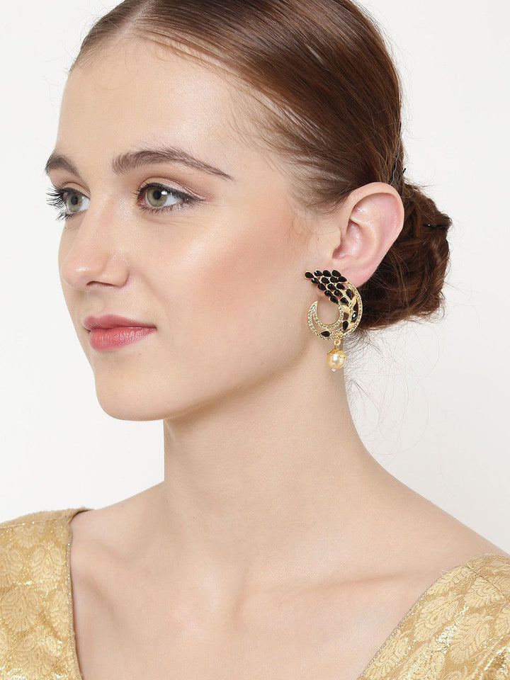 Anouk Gold Plated Cubic Zirconia Studded Contemporary Drop Earrings