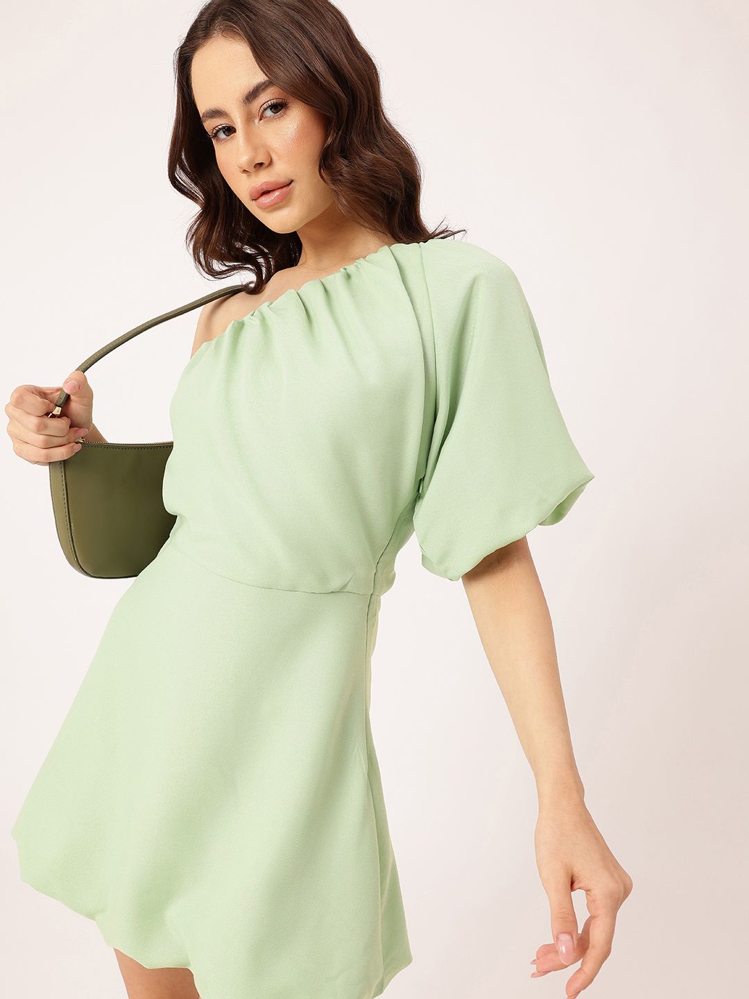 DressBerry Trendy Luxe One Shoulder Gathered A-Line Mini Dress