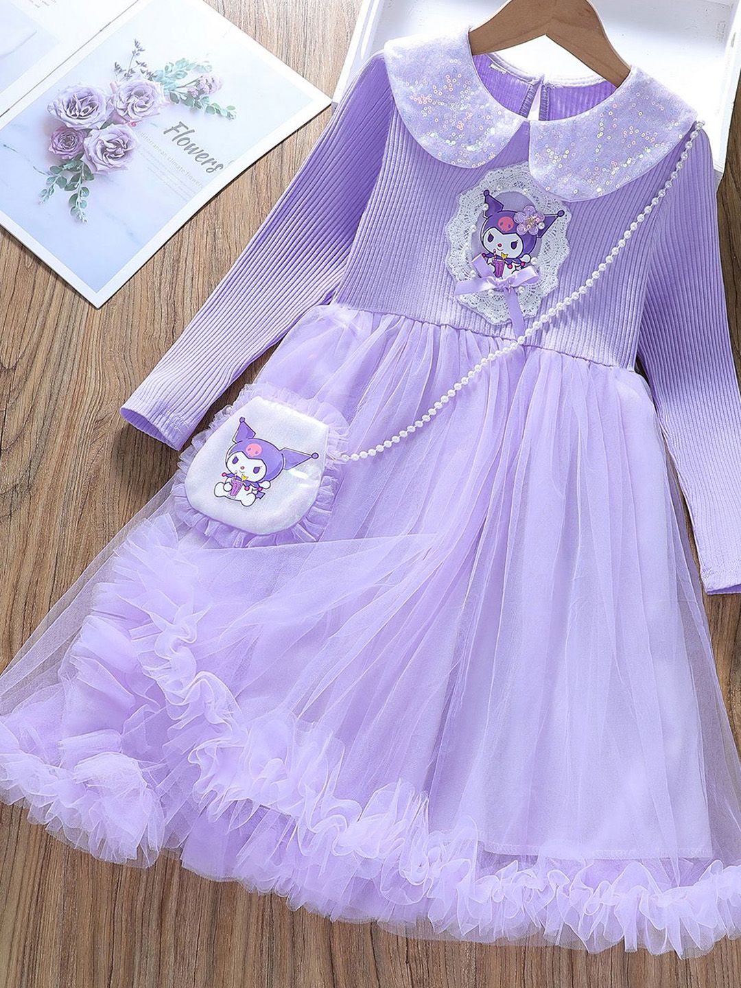 YK Kids Girls Solid Peter Pan Collar Fit & Flare Dress