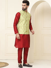 SOJANYA Mandarin Collar Kurta With Churidar & Nehru jacket