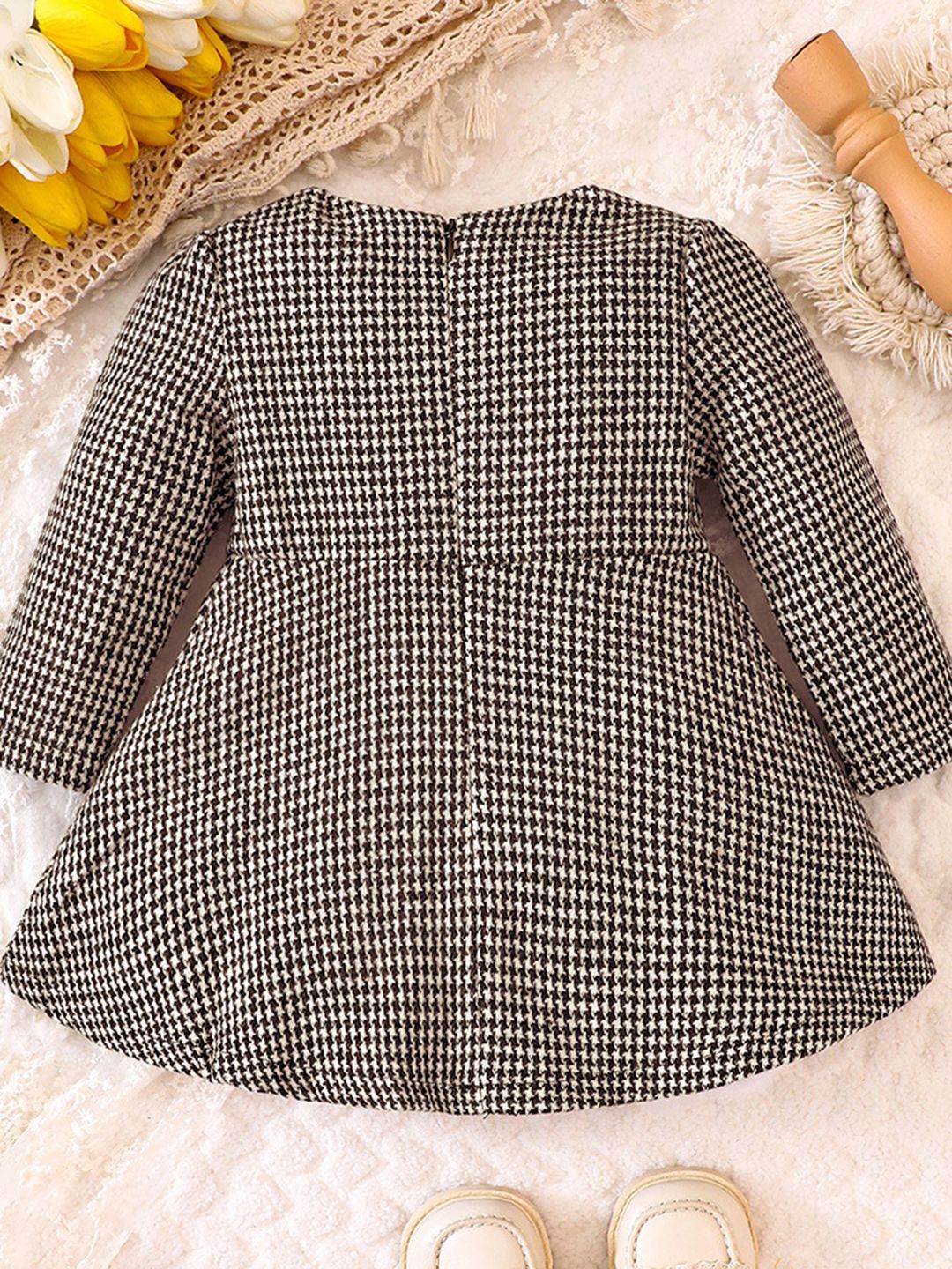 YK Girls Self Design Bow Detail Fit & Flare Dress