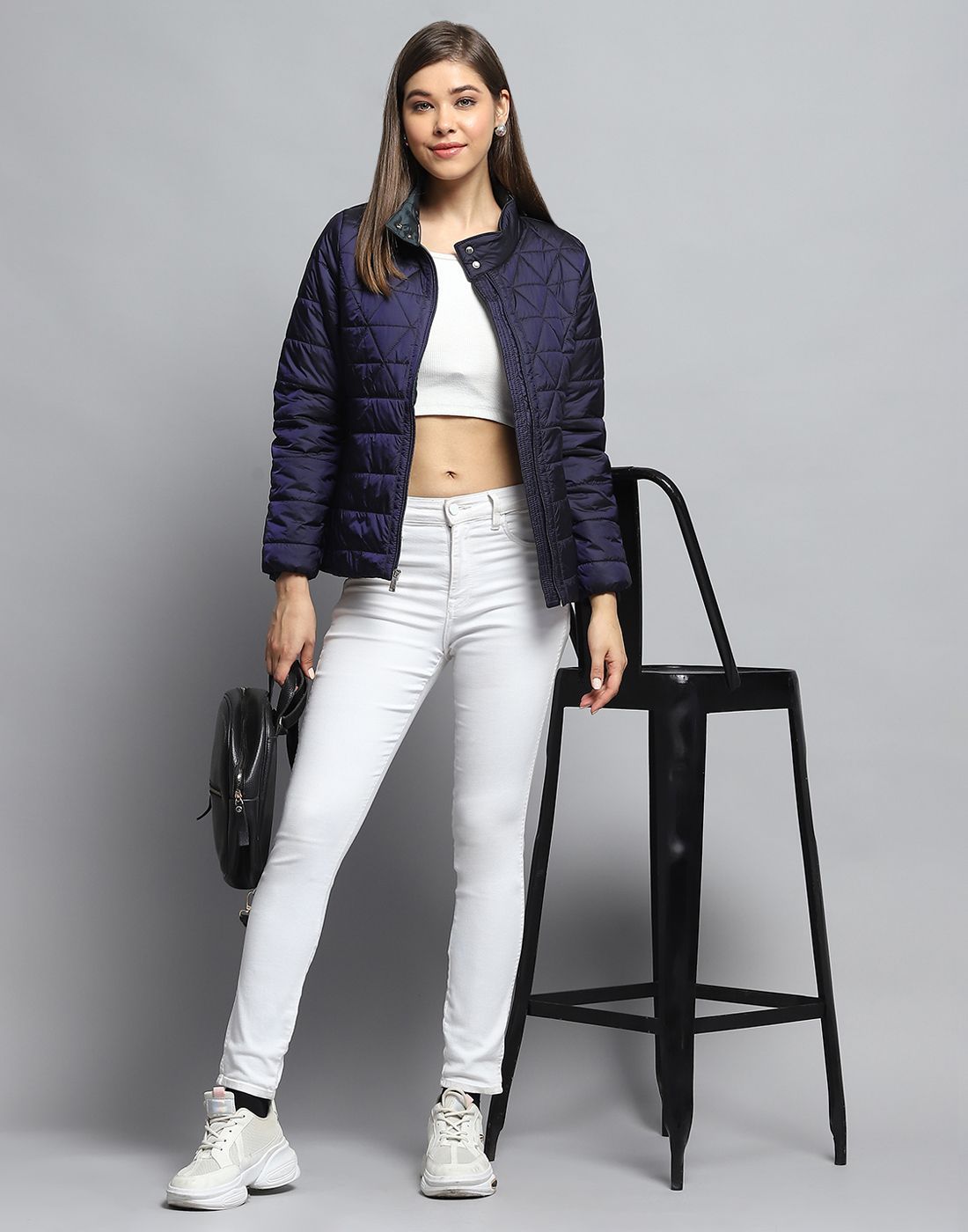 Monte Carlo Women Spread Collar Solid Casual Lightweight Puffer Jacket
