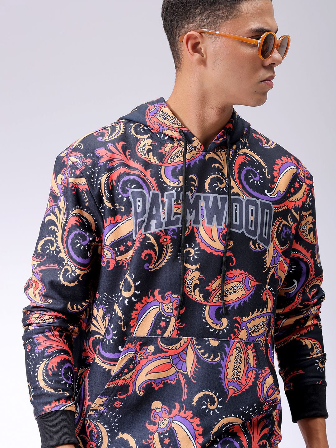 The Indian Garage Co Men Abstract Printed Hooded Sweatshirt