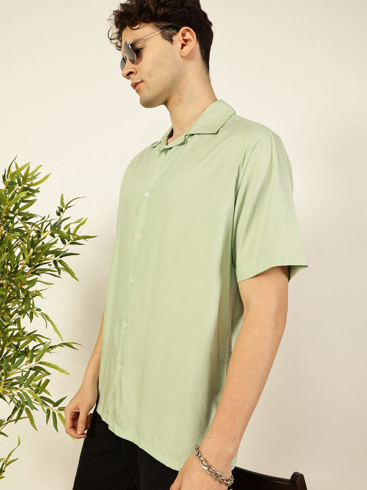 Thomas Scott Men Premium Cuban Collar Solid Oversized Casual Shirt
