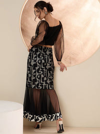 Antheaa Black & White Printed Top With Frilled Skirt
