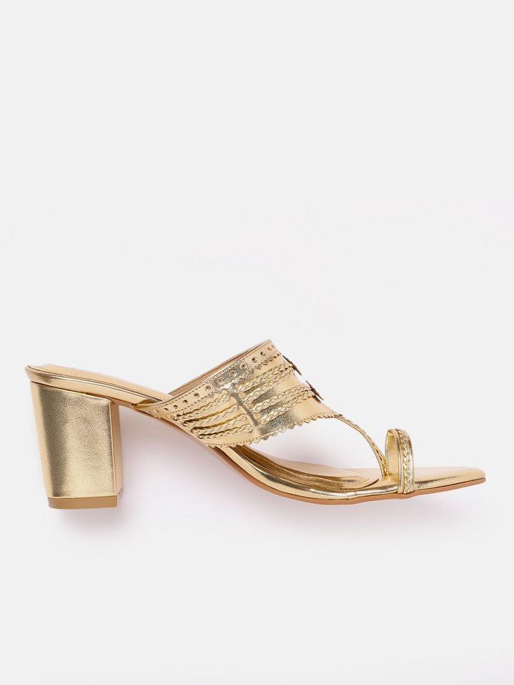 House of Pataudi Open Toe Woven Design Block Heels