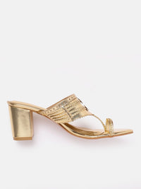 House of Pataudi Open Toe Woven Design Block Heels