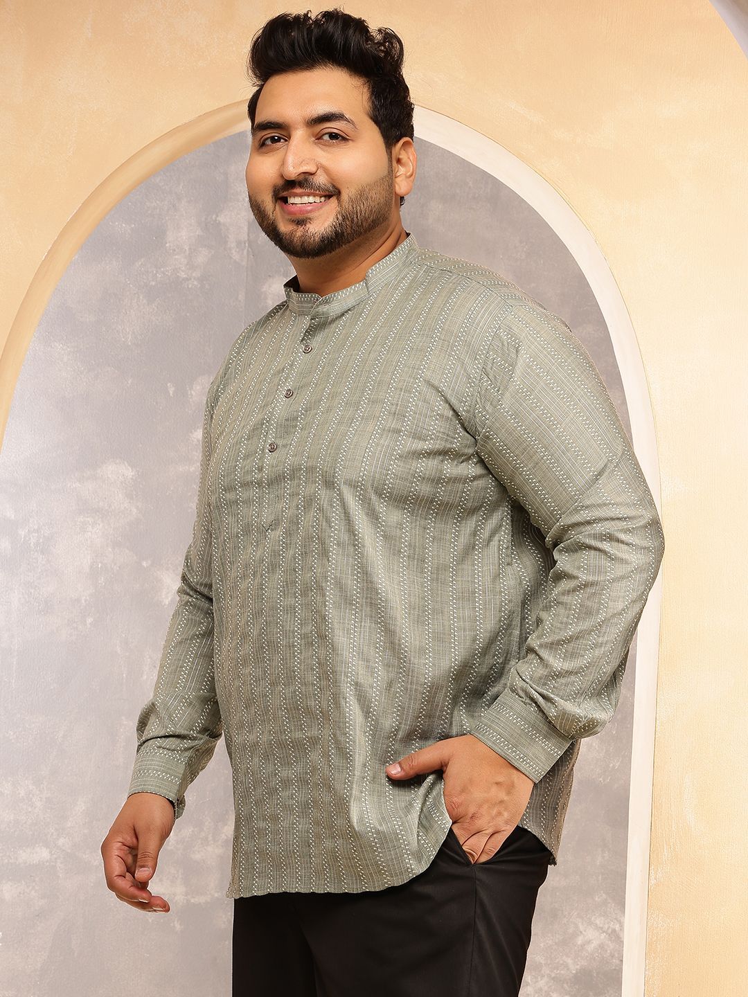 SOJANYA PLUS Kurta Lurus Kapas Harian Berjalur Lelaki