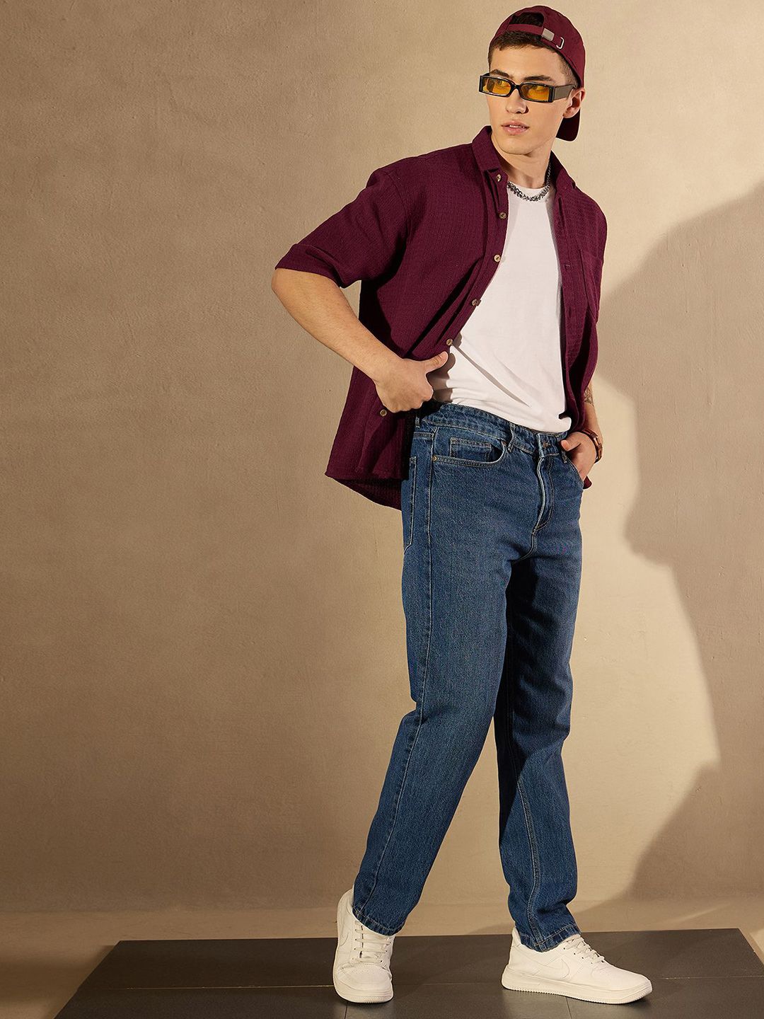 DENNISON Men Smart Spread Collar Solid Cotton Oversized Casual Shirt