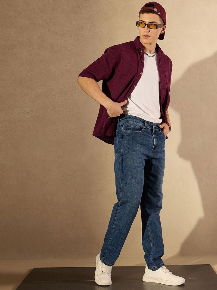 DENNISON Men Smart Spread Collar Solid Cotton Oversized Casual Shirt