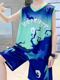 YK Boys Dicetak T-Shirt Leher Bulat dengan Seluar pendek