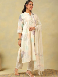Mamicha Women Printed Pure Cotton Kurta with Trousers & With Dupatta
