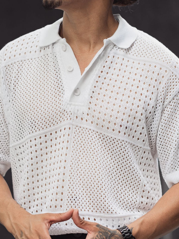 Powerlook Men Polo Collar Drop-Shoulder Sleeves T-shirt
