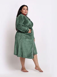 KLOTTHE Woollen Plus Size Bath Robe With Belt