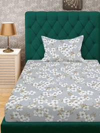 KLOTTHE Grey Floral Polycotton 300 TC Single Cadar Halus dengan Sarung Bantal-89 x 59 inci