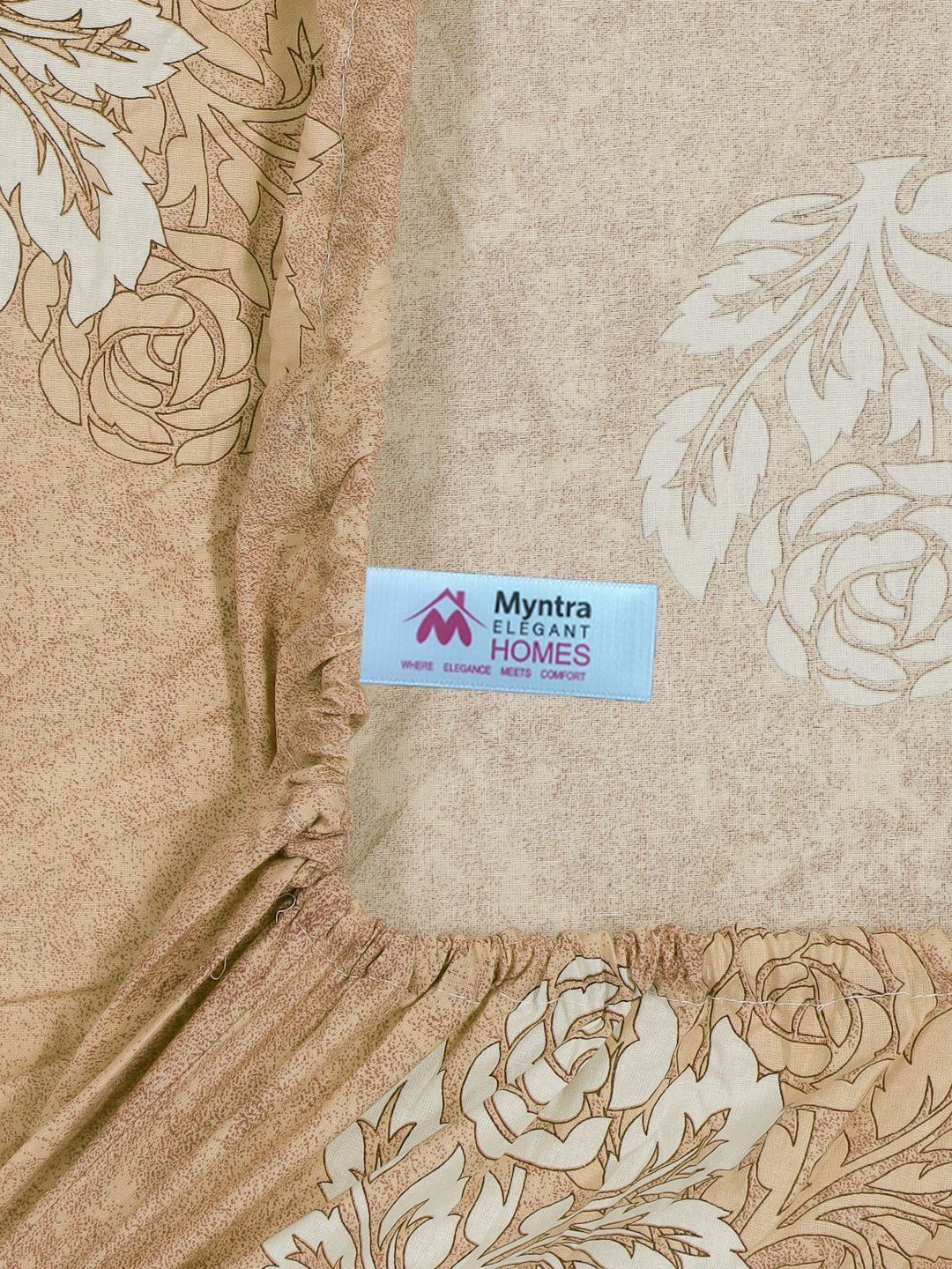 Myntra Elegant Homes Beige Floral 400 TC King Bedsheet with 2 Pillow Covers