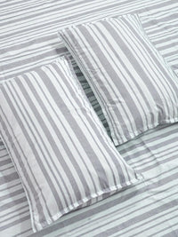 KLOTTHE Grey Striped Flat 300 GSM Polycotton Double Bedsheet With Pillow Covers