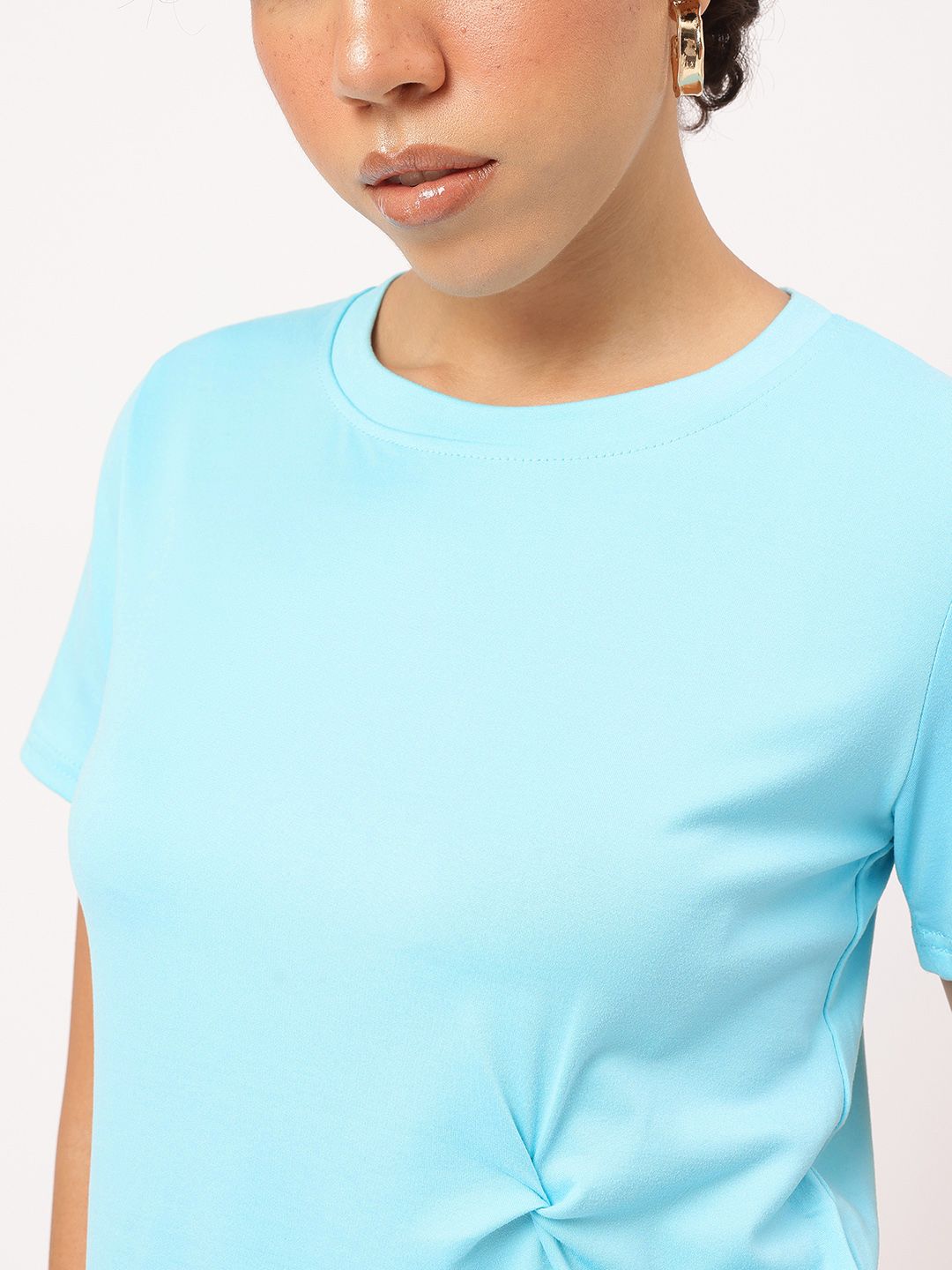 DressBerry Minimalism Essential Twisted Knot Asymmetric Hem T-shirt