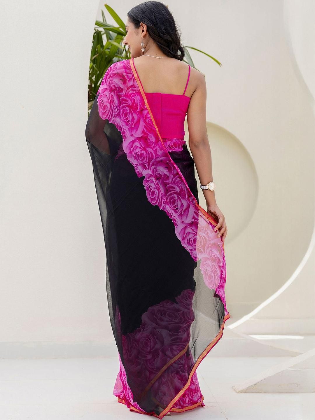 KALINI Floral  Pure Chiffon Saree