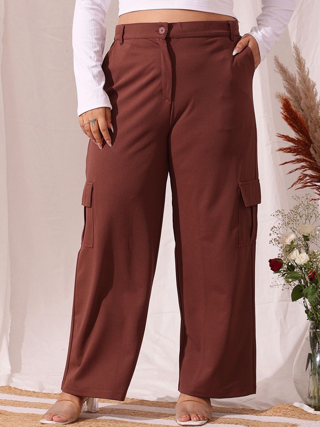 CURVY STREET Women Relaxed Straight Fit Cargos Trousers