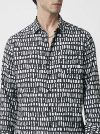 VASTRADO Men Classic Spread Collar Geometric Printed Slim Fit Casual Shirt