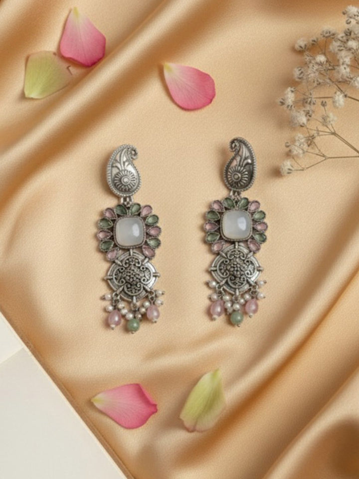 PANASH Artificial Stones Studded & Beaded Paisley Shaped Drop Earrings With Scented Candle