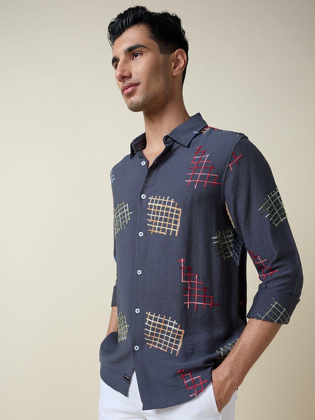 Thomas Scott Men Embroidered Regular Fit Casual Shirt