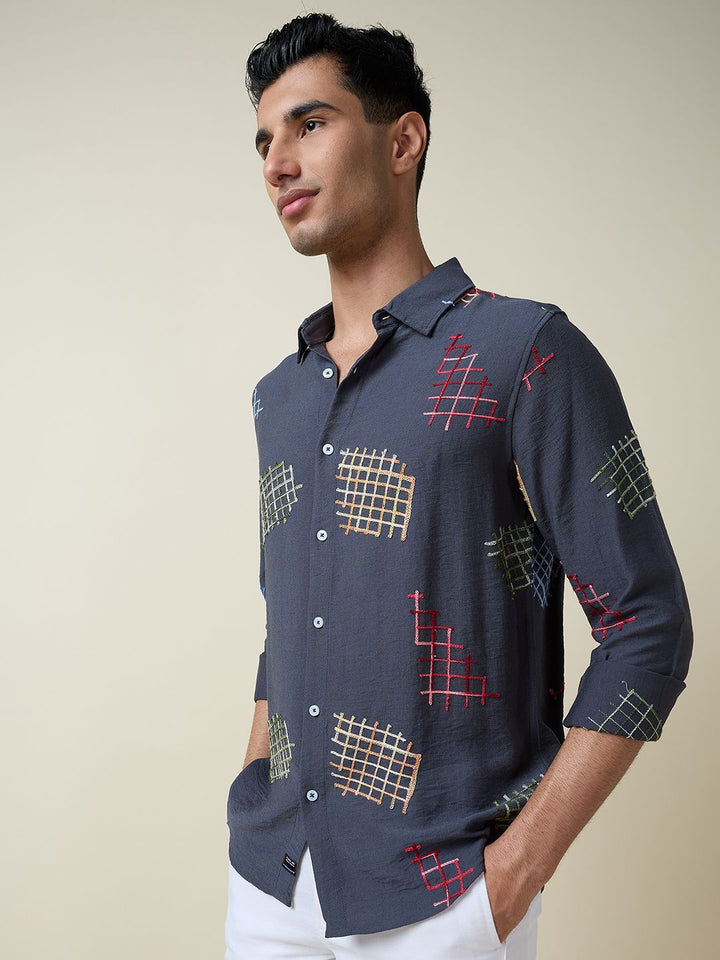Thomas Scott Men Embroidered Regular Fit Casual Shirt