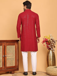 Jompers Floral Embroidered Mandarin Collar Sequinned Straight Kurta With Pyjama