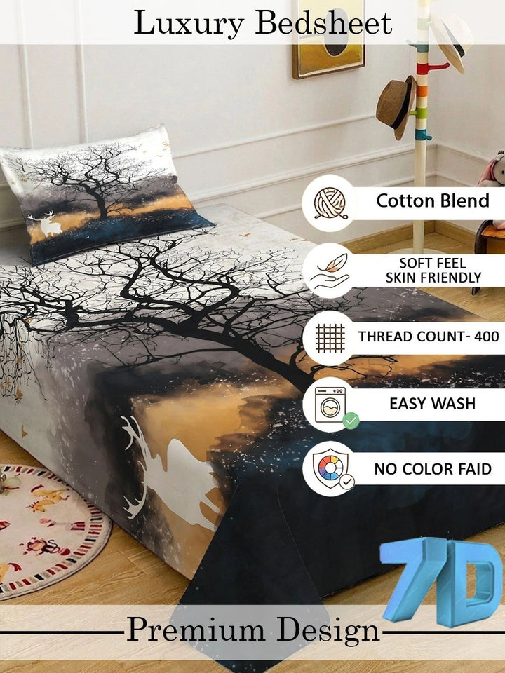 KLOTTHE Hitam & Putih Dilengkapi Cadar 7D Single 400 TC dengan 1 Sarung Bantal