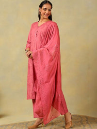 Mamicha Women Ethnic Motifs Embroidered Regular Thread Work Pure Cotton Kurta with Trousers & With Dupatta