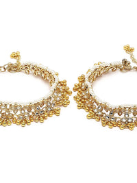 KARATCART  Set Of 2  Gold-Plated White Kundan-Studded Anklets