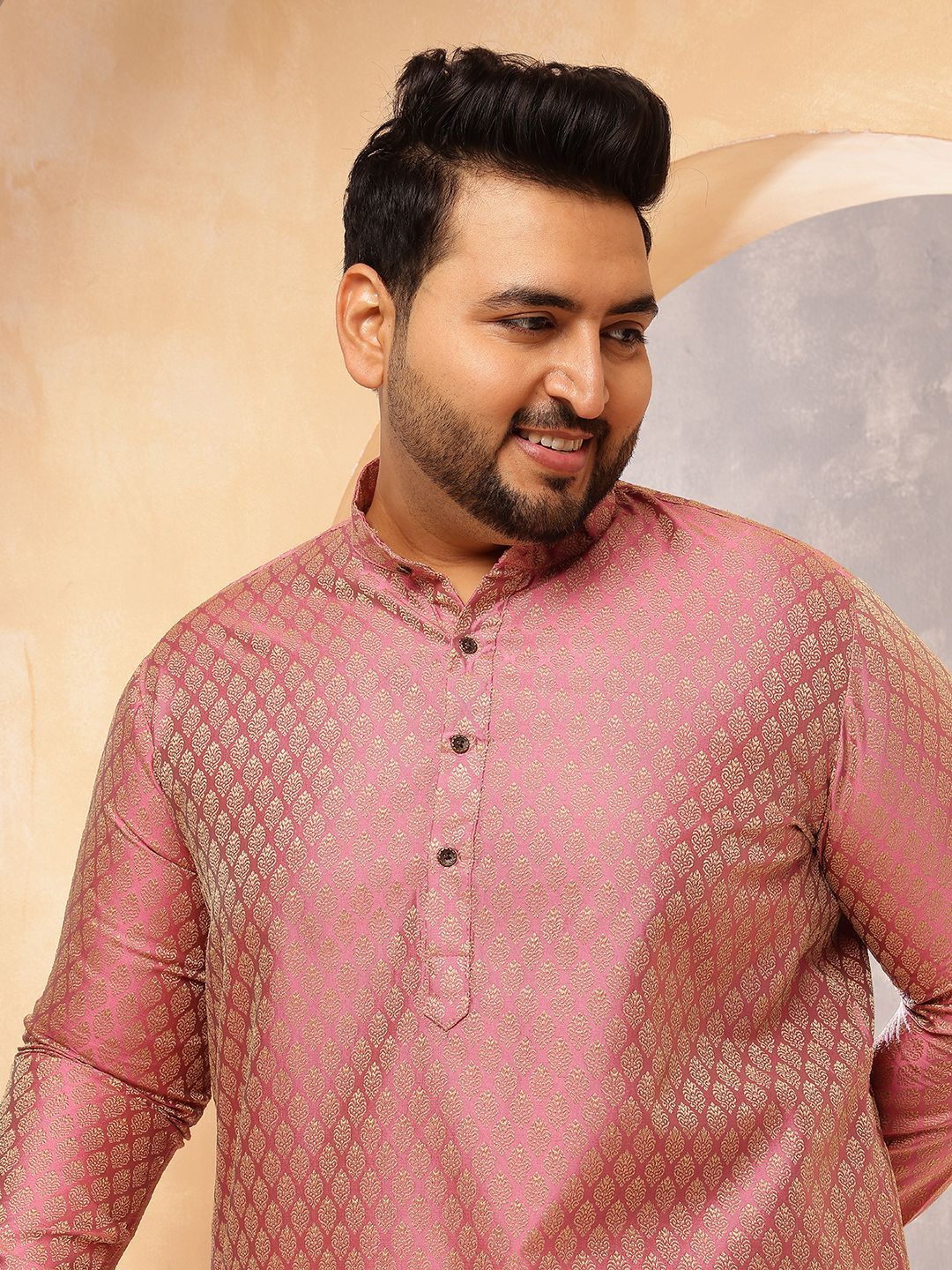 SOJANYA PLUS Men Ethnic Motifs Printed Festive Silk Straight Kurtas
