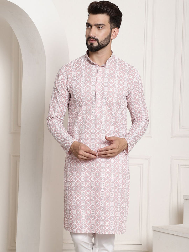 SOJANYA Band Collar Ethnic Motifs Embroidered Thread Work Cotton Kurta