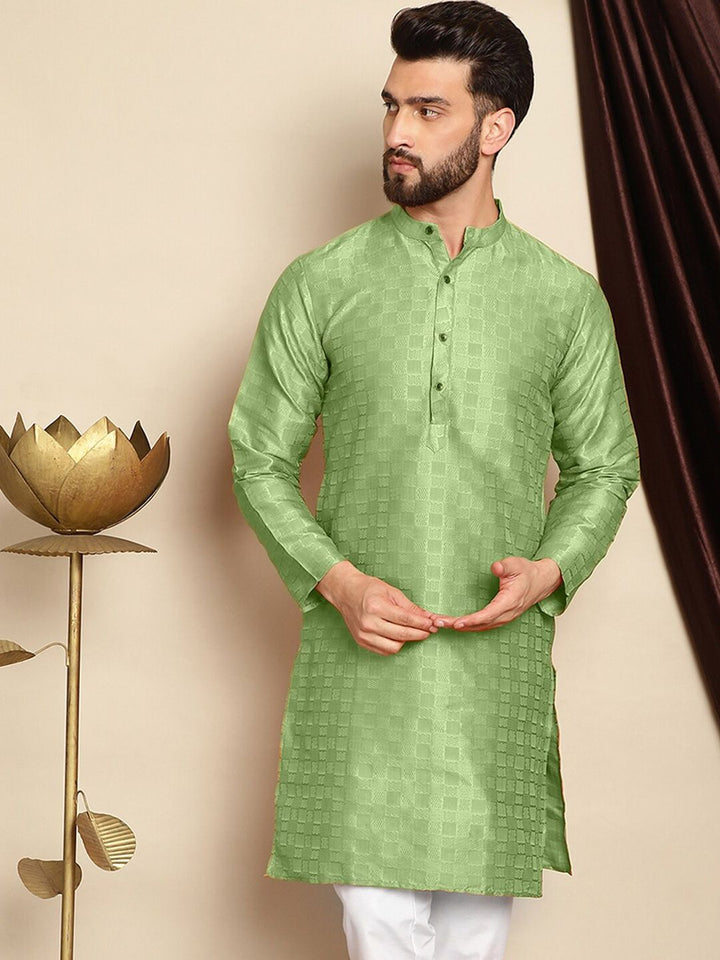 Anouk Checked Mandarin Collar Long Sleeves Thread Work Kurta