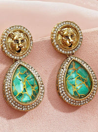 Rubans 18K Gold-Plated Cubic Zirconia Studded Teardrop Shaped Drop Earrings