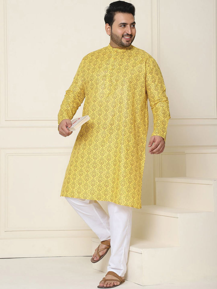 SOJANYA PLUS Motif Etnik Bercetak Linen Kapas Kurta Lurus dengan Piyama