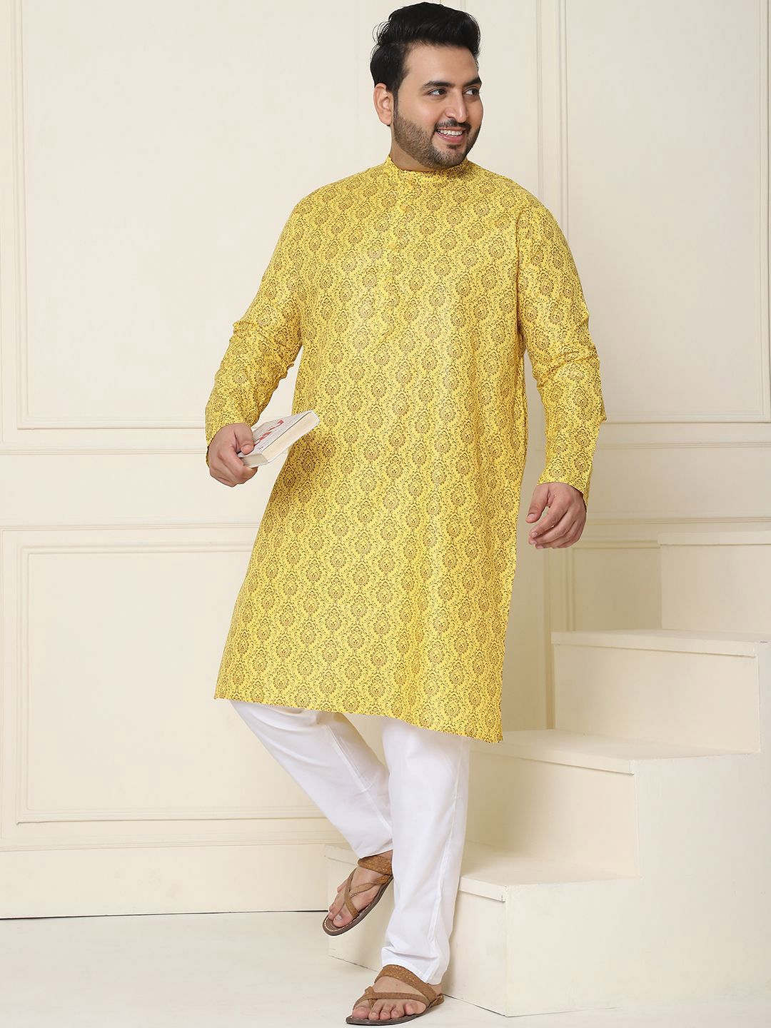 SOJANYA PLUS Motif Etnik Bercetak Linen Kapas Kurta Lurus dengan Piyama