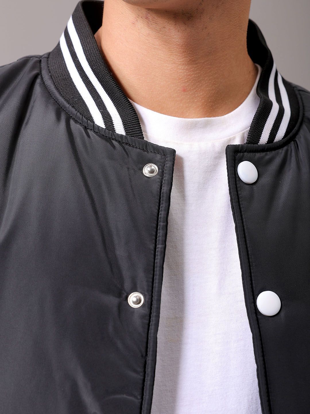 The Indian Garage Co Men Stand Collar Typography Printed Casual Varsity Jacket